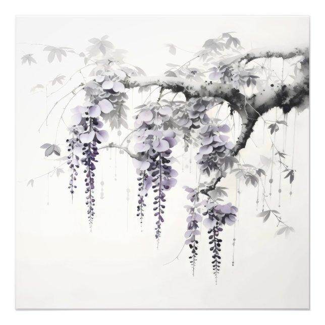 Wisteria Flowers Ink Painting Photo Print (Front)