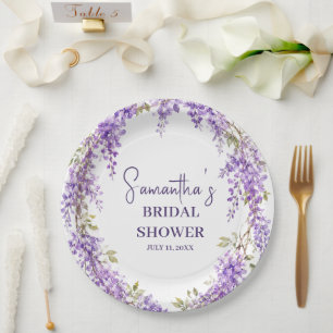 Wisteria flowers Purple Watercolor Bridal Shower Paper Plate