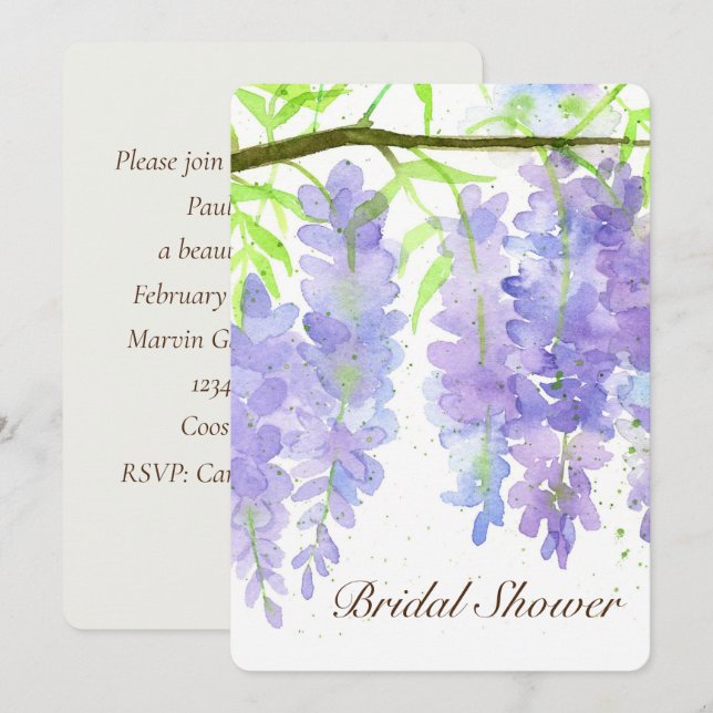 Wisteria Flowers Watercolor Flowers Bridal Shower Invitation (Front/Back)
