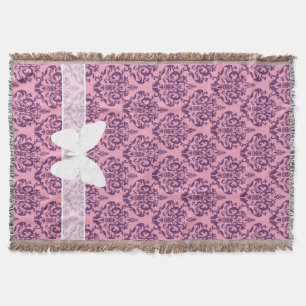 Wisteria Frosted Orchid Damask with Butterfly Throw Blanket