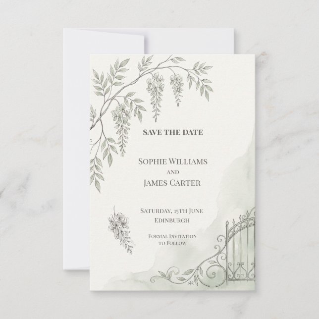 Wisteria Garden Gate Wedding Save The Date (Front)