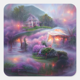 Wisteria Gazebo at sunset by the pond Square Sticker