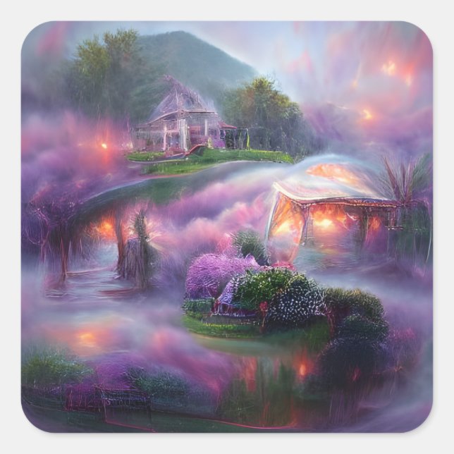 Wisteria Gazebo at sunset by the pond Square Sticker (Front)