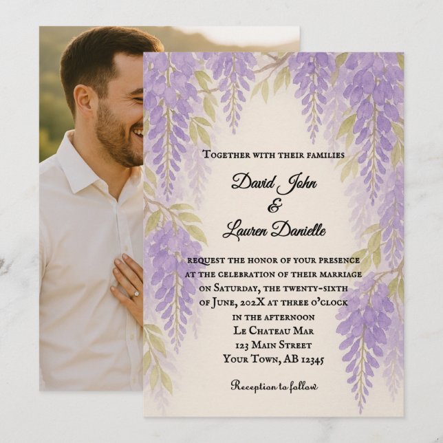 Wisteria Lane Photo Wedding Invitation (Front/Back)