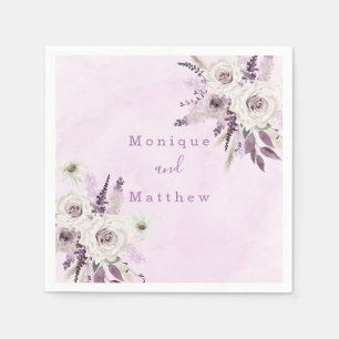Wisteria Lavender White Rose Chic Roses Wedding Napkin