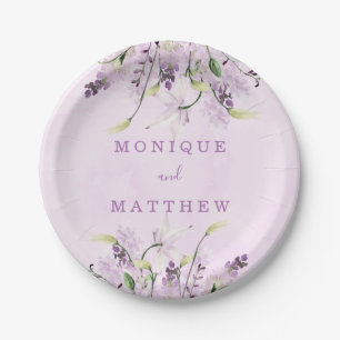 Wisteria Lavender White Rose Chic Wedding Paper Plate