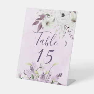 Wisteria Lavender White Roses Table Number Pedestal Sign