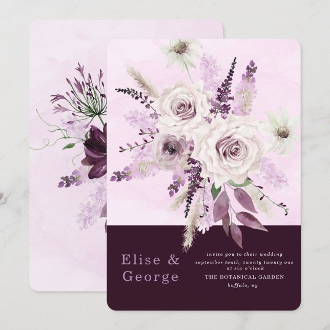 Wisteria Lavender White Roses Unique Wedding  Invitation (Front/Back)