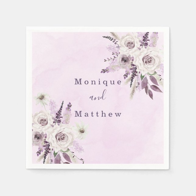 Wisteria Lilac White Rose Chic Roses Wedding  Napk Napkin (Front)