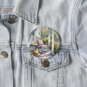 Wisteria Porch Rocking Chair Scene 7.5 Cm Round Badge