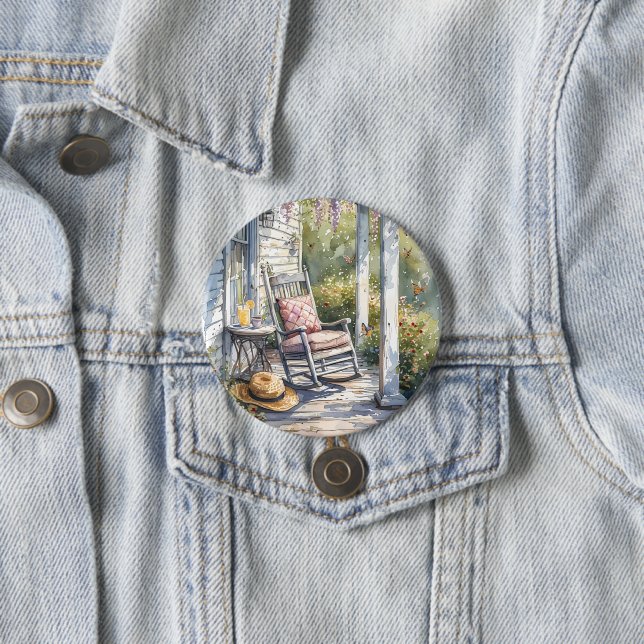 Wisteria Porch Rocking Chair Scene 7.5 Cm Round Badge (In Situ)