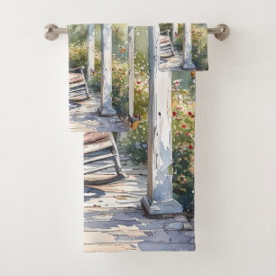 Wisteria Porch Rocking Chair Scene Bath Towel Set