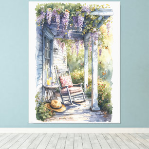 Wisteria Porch Rocking Chair Scene Canvas Print