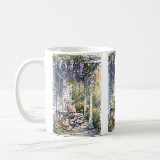 Wisteria Porch Rocking Chair Scene Coffee Mug (Left)