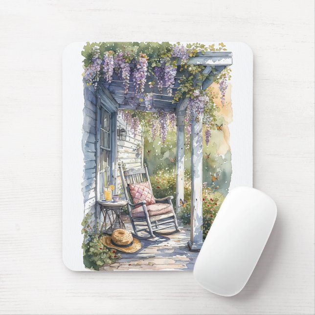 Wisteria Porch Rocking Chair Scene Mouse Mat (With Mouse)