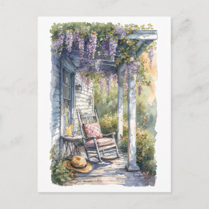 Wisteria Porch Rocking Chair Scene Postcard