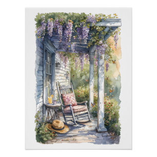 Wisteria Porch Rocking Chair Scene Poster