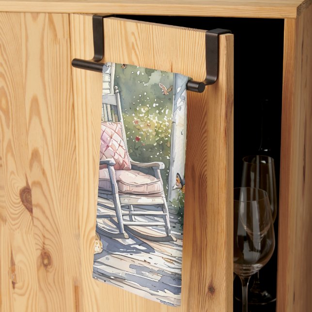 Wisteria Porch Rocking Chair Scene Tea Towel (Thirds Fold)
