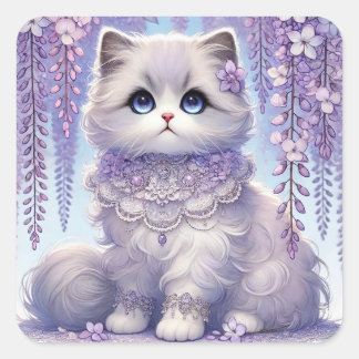 Wisteria Princess Cat Square Sticker