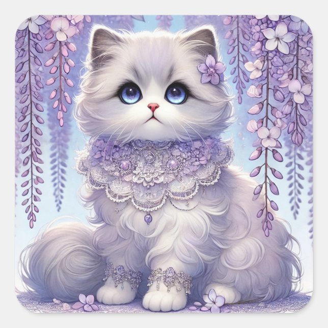 Wisteria Princess Cat Square Sticker (Front)