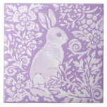 Wisteria Purple Bunny Rabbit Woodland Floral Tile<br><div class="desc">A pert bunny rabbit is featured in a stylised fantasy forest setting, filled with flowers, leaves and berries. The light purple wisteria colour is a beautiful pastel hue. Other woodland animals are also featured in this Collection. A nice accent for Easter decorating. Whimsical, unique, original artwork & design by Tuzi...</div>