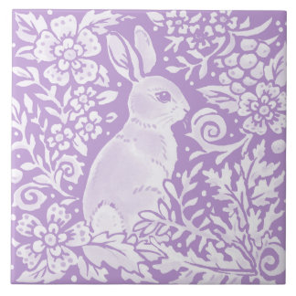 Wisteria Purple Bunny Rabbit Woodland Floral Tile