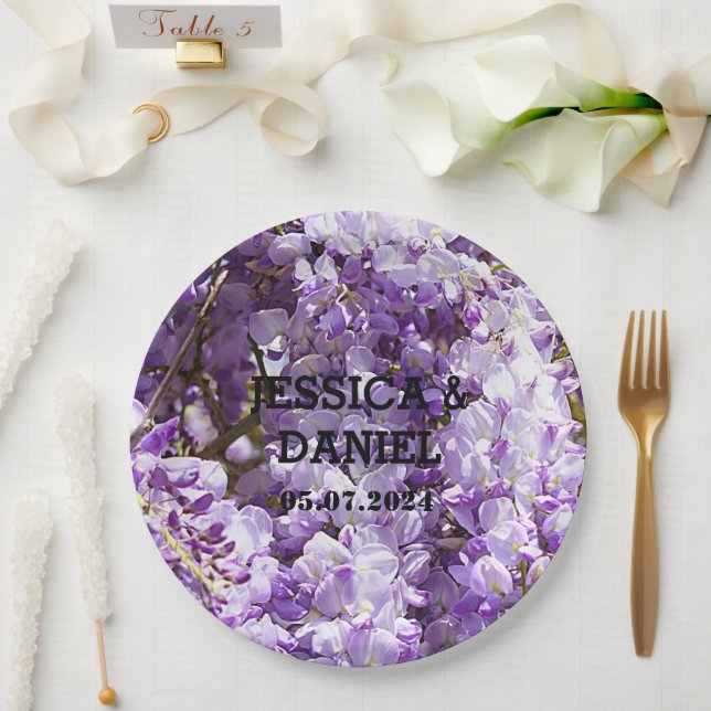 Wisteria Purple Floral Blossom Tree Violet Paper Plate (Wedding)