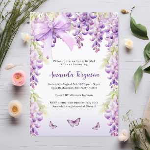 Wisteria purple floral butterfly bow Bridal Shower Invitation