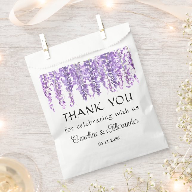 Wisteria Purple Floral Elegant Wedding Favour Bags (Clipped)