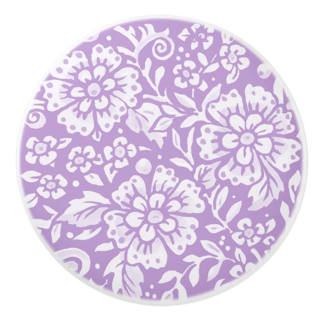 Wisteria Purple Floral Leaves Woodland Pretty Ceramic Knob (Front)