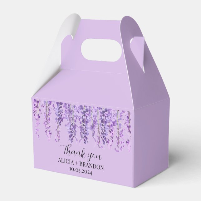 Wisteria Purple Floral Modern Wedding Favour Box (Front Side)