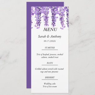 Wisteria Purple Floral Watercolor Wedding Food  Menu