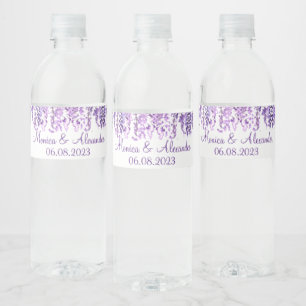 Wisteria Purple Floral Watercolor Wedding Party Water Bottle Label