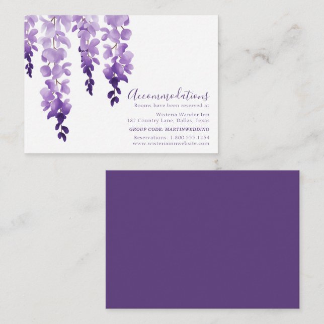 Wisteria Purple Floral Wedding Hotel Accommodation Enclosure Card (Front/Back)
