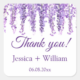 Wisteria Purple Floral Wedding Thank you Square Sticker
