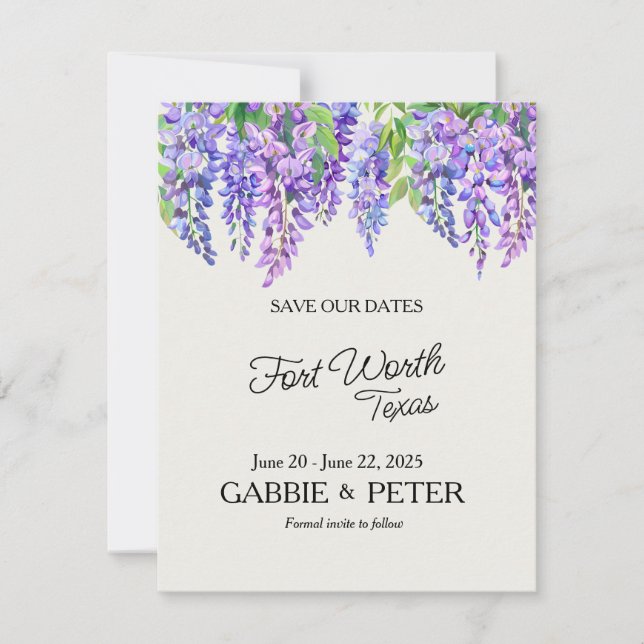 Wisteria Purple Flowers Botanical Garden Wedding Invitation (Front)