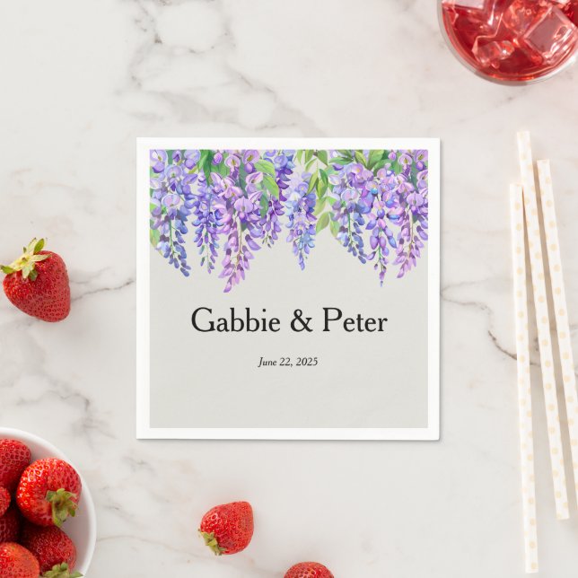 Wisteria Purple Flowers Botanical Garden Wedding Napkin (Insitu)