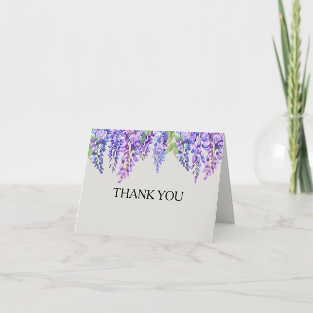 Wisteria Purple Flowers Botanical Garden Wedding Thank You Card (Front)