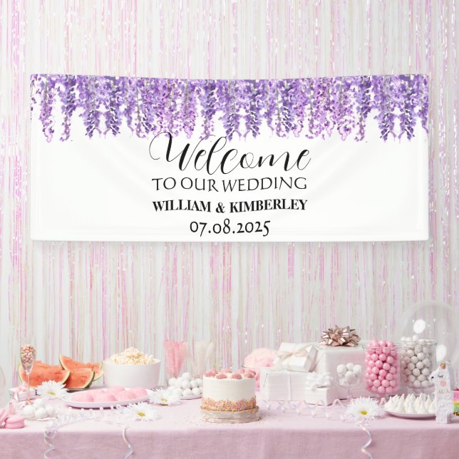Wisteria Purple Flowers Elegant Wedding Banner (Party)