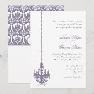 Wisteria Purple Vintage Chandelier Damask Wedding Invitation
