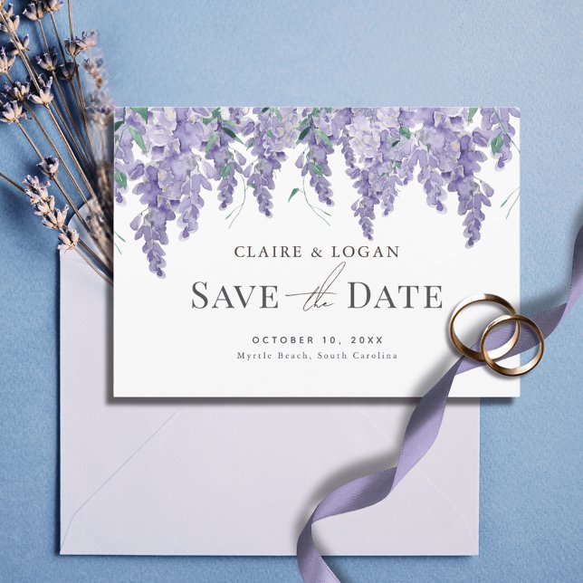 Wisteria Purple Watercolor Wedding Save the Date Invitation (Creator Uploaded)