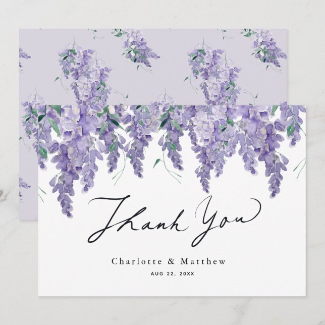 Wisteria Purple Watercolor Wedding Thank You Card (Front/Back)