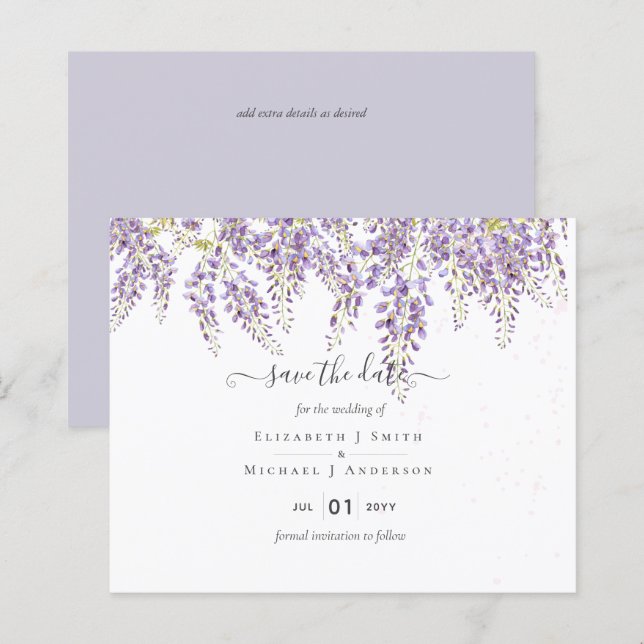 Wisteria Purple Wedding Save Dates BUDGET (Front/Back)