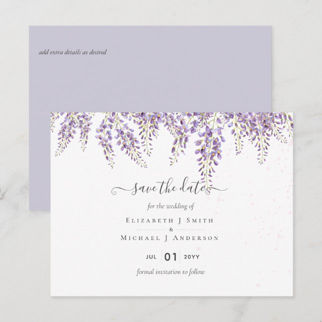 Wisteria Purple Wedding Save Dates Postcard (Front/Back)