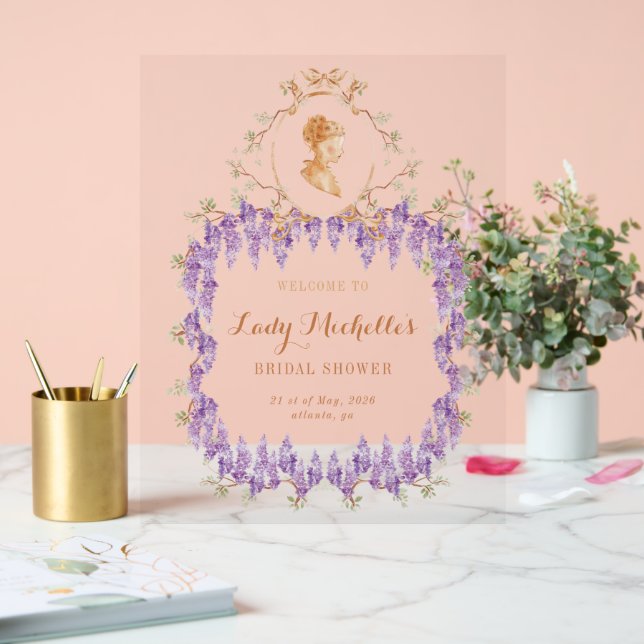 Wisteria Regal Floral Bridal Shower  Acrylic Sign (Wedding)