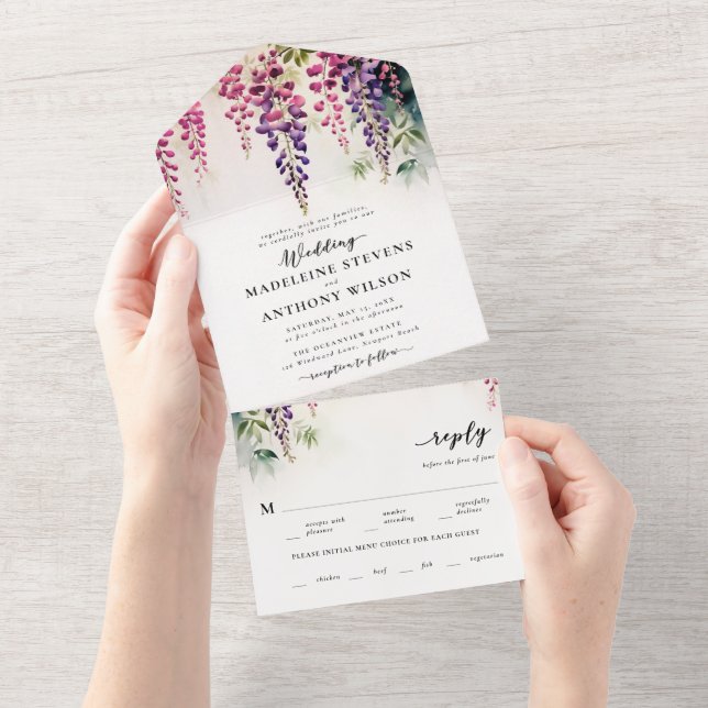 Wisteria Romantic Garden Party Elegant Wedding All In One Invitation (Tearaway)