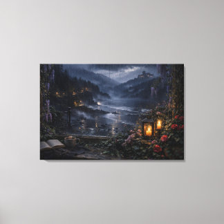 Wisteria Rose Lake Castle Wrapped Canvas