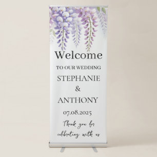 Wisteria Rustic Purple Floral Elegant Wedding Retractable Banner
