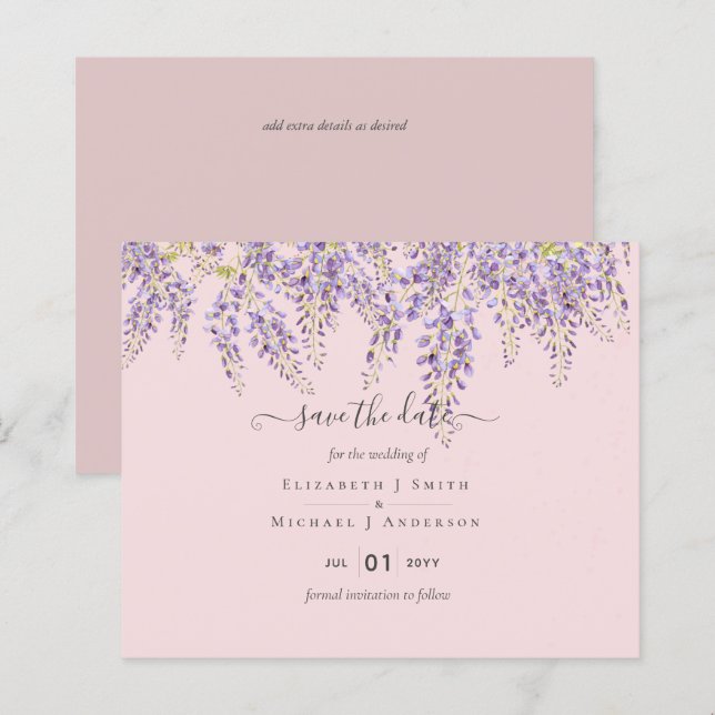 Wisteria Save Dates Dusty Pink Wedding BUDGET (Front/Back)
