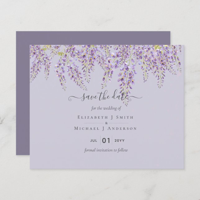 Wisteria Save Dates Dusty Purple Wedding BUDGET (Front/Back)